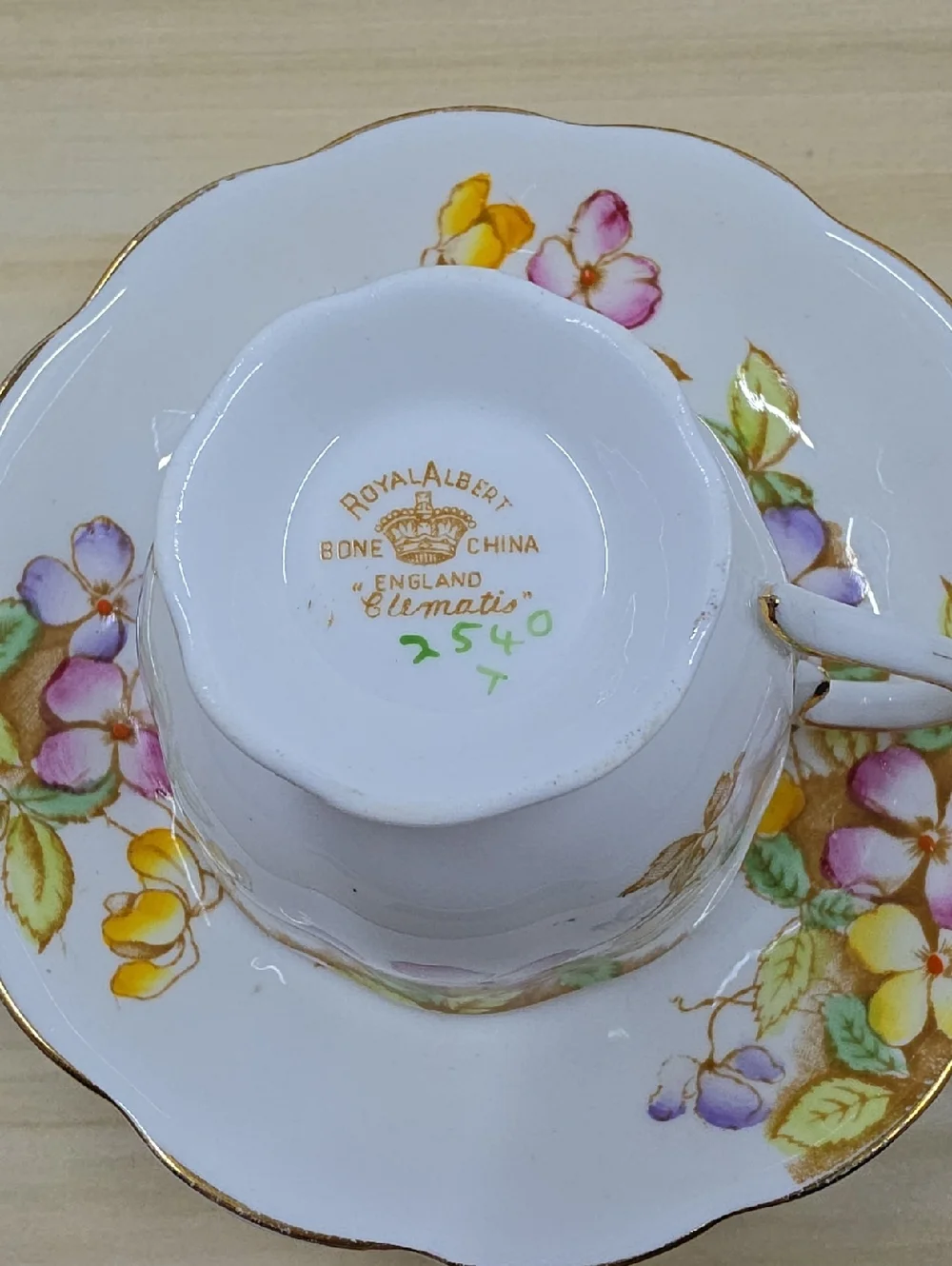 Royal Albert Clematis Pattern Footed Cup and Saucer Hand Painted England